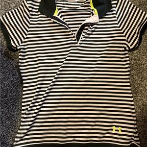 Under Armour Black & White Striped Girls' Polo with Neon Yellow Logo
